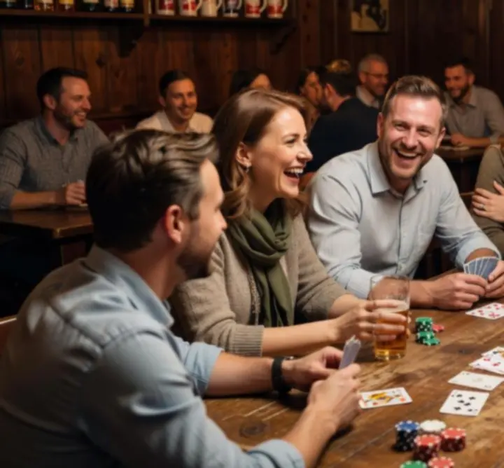 Goście KivoLive bawiący się podczas wieczoru pokerowego przy barze