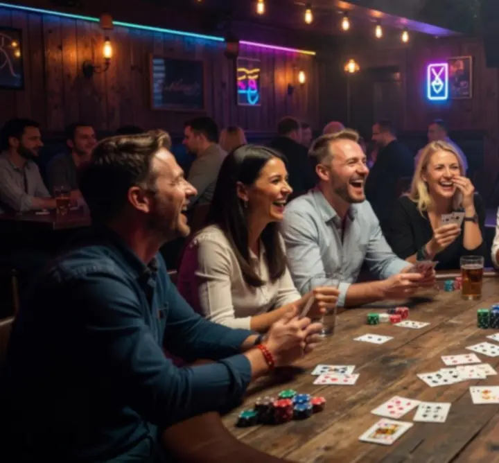Wydarzenie pokerowe w nowoczesnym barze z kolorowym oświetleniem