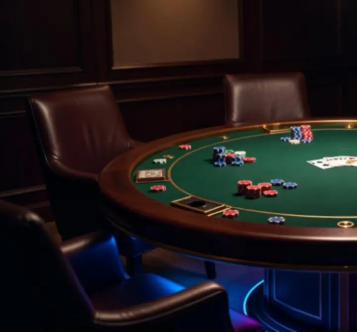 Profesjonalny stół pokerowy w KivoLive oświetlony kolorowymi światłami